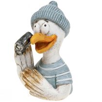 Artikel Maritim dekoration mås bordsdekoration blå vit silver H11cm 2st