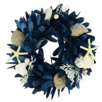 Artikel Maritim dekorativ krans med skal blå naturfärger Ø27cm