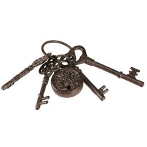 Artikel Dekorativt nyckelknippe i metall med lås Brun H22cm