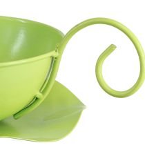 Artikel Dekorativ metallkopp, äppelgrön, med fat, H8cm Ø11,5cm, 2 stycken