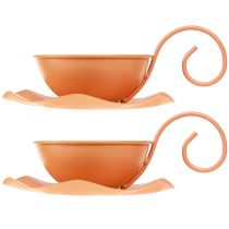 Artikel Dekorativ metallkopp, orange, Ø11,5 cm, H6 cm, med fat, 2 st