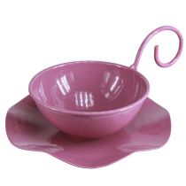 Artikel Metall dekorativ kopp med fat rosa H8cm Ø11,5cm 2st