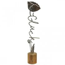 Metalldeco blomma träställ med texten &quot;Happiness&quot; H40cm