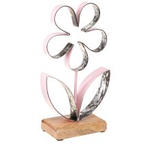 Artikel Metallblomma på träbotten Rosa Silver Vintage H29cm
