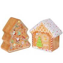 Artikel Julplåt, kakform, julgran och hus, pepparkaksliknande, 14 cm, 2 stycken
