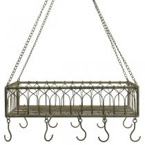 Fyrkantig metallkorg med krok hängande dekoration metall 50x30,5x12,5cm