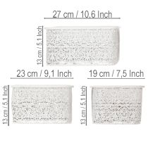 Artikel Metallskålar med spetsmönster, dekorativ behållare, fyrkantig, shabby chic, vit, 27/23/19 cm, H13,5 cm, set om 3