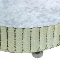 Bricka för dekoration, ljusbricka oval, metalldekoration silver, grön shabby chic L25/22/18cm H6cm set om 3