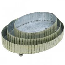 Artikel Bricka för dekoration, ljusbricka oval, metalldekoration silver, grön shabby chic L25/22/18cm H6cm set om 3