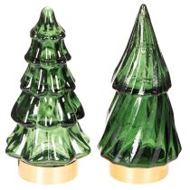 Artikel Glasjulgran med LED-ljus, borddekoration, jul, 13 cm, 2 stycken