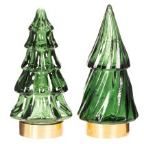 Artikel Glasjulgran med LED-ljus, borddekoration, jul, 13 cm, 2 stycken