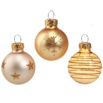 Artikel Mini julgranskulor glas klarguld pärla Ø3cm 9 st