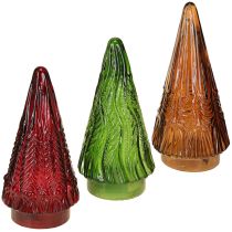 Artikel Mini julgran i glas LED röd grön brun 18 cm 3 st