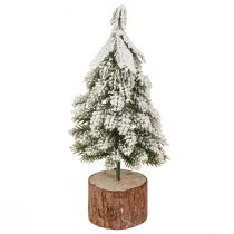 Artikel Mini julgran träfot grön vit Ø8cm H18cm 3st