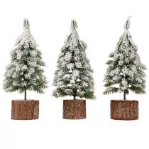 Artikel Mini julgran träfot grön vit Ø8cm H18cm 3st