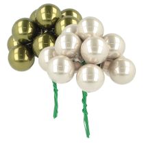 Artikel Mini julkulor på trådglas krämfärgade silver 2,5 cm 140 st