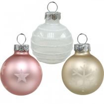 Artikel Mini julkulor kräm, rosa, vit äkta glas Ø3cm 9st