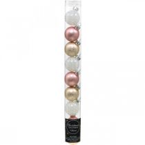 Artikel Mini julkulor kräm, rosa, vit äkta glas Ø3cm 9st