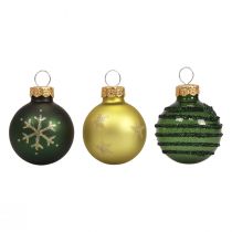 Mini julkulor glas grönguld glaskulor Ø3cm 9st