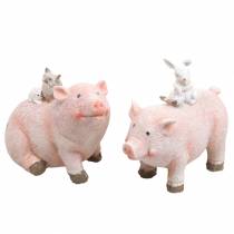 Dekorativ figuruppsättning piggy med djurvänner 9.3cm × 7.5 / 8.5cm 2st
