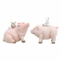 Artikel Dekorativ figuruppsättning piggy med djurvänner 9.3cm × 7.5 / 8.5cm 2st