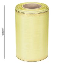 Artikel Moiréband 150mm 25m i ljusgrönt med guldkant för blomsterdekoration och dekoration