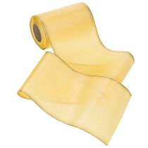 Artikel Moiré-kransband, gult med guldkant, dekorativt blommigt band, acetat/polyester, 150 mm x 25 m