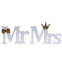 Dekorativa bokstäver Mr &amp; Mrs trä vit, guldsorterad H11/13,cm set om 4