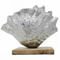 Artikel Skal att sätta upp, maritim metalldekoration med träbotten silver, natur 16 × 19cm