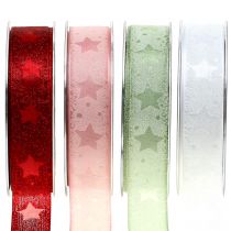 Organza band med stjärnmotiv 25mm 15m