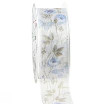 Artikel Organzaband blommor blå dekorationsband organzatyg 40mm 15m
