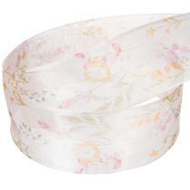 Artikel Organzaband, chiffongband, blommigt, orange/rosa, 40 mm, 15 m