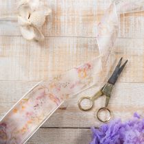 Artikel Organzaband, chiffongband, blommigt, orange/rosa, 40 mm, 15 m