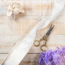 Artikel Organzaband, krämfärgat, dekorativt band med hjärtan, 40 mm brett, 15 m långt