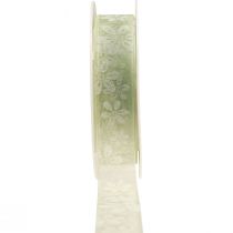 Organzaband blommor presentband grönt 25mm 18m