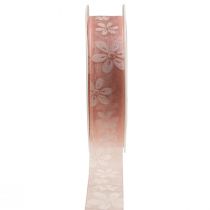 Organzaband blommor presentband rosa 25mm 18m