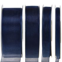Organzaband presentband mörkblått band blå kant 50m