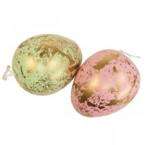 Påskägg att hänga upp dekorationsägg rosa, grönt, guld 12cm 4st