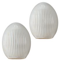 Artikel Påskägg Keramiskt dekorativt ägg med räfflor Vit Grå 10×12,5cm 2 st