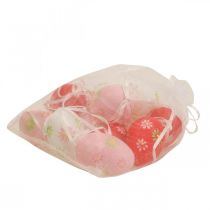 Artikel Påskägg att hänga upp med blommor Påskdekoration 6cm 12st