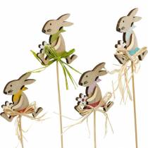 Påskhare med blomma, kanindekoration till påsk, kanin på en pinne, vår, trädekorationsblommaplugg 12st