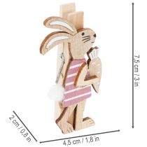 Artikel Dekorativa påskhareklämmor, rosa och vita trädekorationer, 7,5 cm, 4 stycken