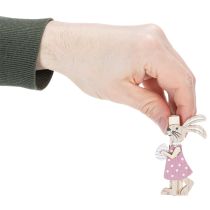 Artikel Dekorativa påskhareklämmor, rosa och vita trädekorationer, 7,5 cm, 4 stycken