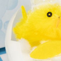 Artikel Gult påskkyckling i badkar 9 cm med dekoration
