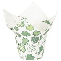 Artikel Pappersblomkruka med klövermotiv, nyårsdekoration, 12 cm, 12 stycken