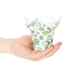 Artikel Pappersblomkruka med klövermotiv, nyårsdekoration, 12 cm, 12 stycken