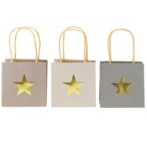 Artikel Papperspåsar med stjärna och handtag grå assorterad 10,5×10,5cm 9st
