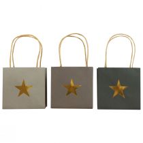 Artikel Papperspåsar med stjärna och handtag grå assorterad 10,5×10,5cm 9st