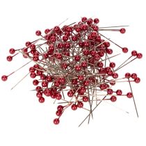 Artikel Dekorativa nålar med röda pärlhuvuden för blomsterhandlare, Ø4 mm, 40 mm, 150 stycken
