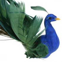 Paradisfågel, påfågel att klämma fast, fjäderfågel, fågeldekoration blå, grön, färgglad H8,5 L29cm